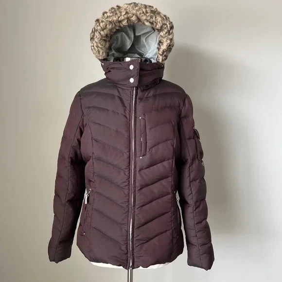 Eddie Bauer Women's 650 Fill‎ Goose Down Puffer Jacket Burgundy Zip Size Large - Picture 14 of 16